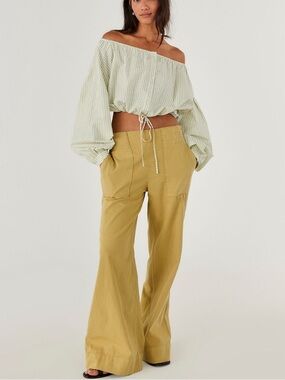 NEW Free People Antelope Wide-Leg Pants in Light Mustard